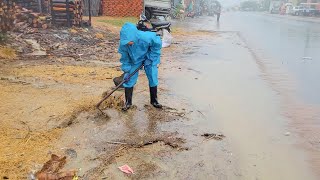 Debris Removal Releasing Flood Of Water Drain Unclogging [upl. by Askari]