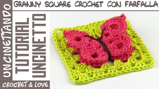 Ti mostro come fare un quadrato alluncinetto con una farfalla al centro  Crochet Tutorial [upl. by Steffane]