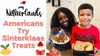 Americans Try Sinterklaas Treats  Dutch Christmas Desserts  Netherlands Christmas Tradition [upl. by Yrolam]