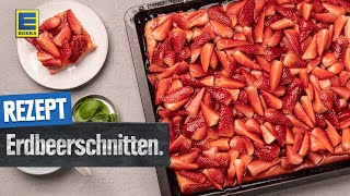 Leckere Erdbeerschnitten  Erdbeerkuchen mit Biskuitboden vom Blech [upl. by Almire571]