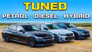 Tuned BMW M340i v M340d v 330e DRAG RACE [upl. by Tutt]