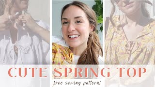 Lets sew 2 spring blouses using a FREE PATTERN  upcycled bed sheet amp hand block printed cotton [upl. by Anes]