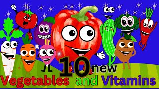 Ten Little Vegetables with vitamins Vegetables Song  Preschool Learning  Animation kids Song [upl. by Nobie]