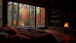 Relax in a Cozy Bedroom with Soft Autumn Rain and Fireplace Comfort at Night [upl. by Nawk]