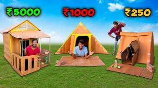 Overnight Cardboard house camping challenge  Low Budget Survival 🏠 ₹250 VS 1000 Vs 5000 [upl. by Atikahc800]