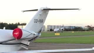 VLM Fokker 50 takeoff during nice sunset at KortrijkWevelgem Airport [upl. by Yral]