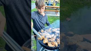 Teaching my 7 year old how to bbq Chef in the making bbq chickenwings kidscooking shorts [upl. by Retsevlys417]