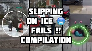 Slipping on Ice Fails Compilation winterstorm fails fail [upl. by Suidualc]