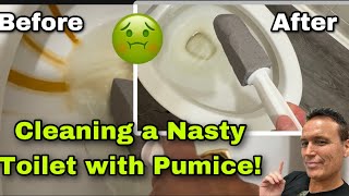 🚽 Cleaning a Rusty toilet with a Pumice Stone 🤮 [upl. by Eniluqcaj]