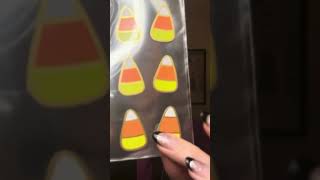 Festive stickers ASMR Plastic puffy sticker sounds asmr asmrsounds nails candycorn sticker [upl. by Enier]