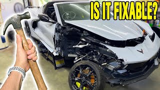 How BAD is the DAMAGE on my totaled C8 Corvette IS IT FIXABLE [upl. by Nob]