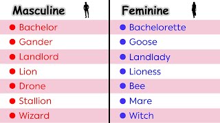 100 Masculine and Feminine Nouns  Gender of Nouns in English [upl. by Bez358]