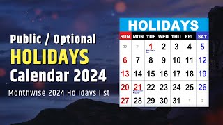 Holidays Calendar 2024  List of Public holidays Government Holidays in 2024 [upl. by Venita643]