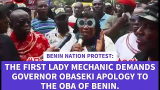 BENIN NATION PROTEST THE FIRST LADY MECHANIC DEMANDS GOVERNOR OBASEKI APOLOGY TO THE OBA OF BENIN [upl. by Allebasi]