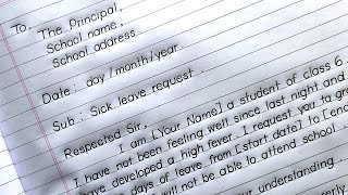 Sick Leave Application For School in English  Class 6 [upl. by Lleddaw]