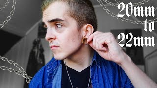 Stretching my ears to 22mm 78  ear stretching taping method [upl. by Noreht]