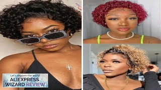 AliExpress Collection Pixie Cut Wigs Human HaiShort Curly Lace Front Human Hair Review [upl. by Llehsam966]