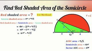 Area of the semicircle । Find the red shaded area of the semicircle math [upl. by Adnauq586]