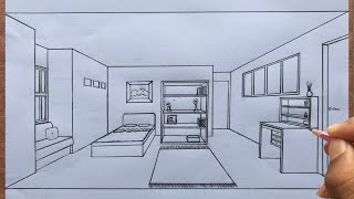 How to Draw a Room in 1Point Perspective Step by Step [upl. by Nortyad339]