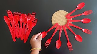 DIY Wall Hanging Idea Using Plastic Spoons  Amazing Wall Decor  Best Out Of Waste [upl. by Annodas]