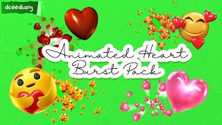 Burst of Hearts Animation  Green Screen  Overlay [upl. by Grindlay225]