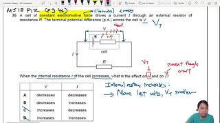 92b Ex1 MJ18 P12 Q35 Internal Resistance Change  AS Electricity  Cambridge A Level 9702 Physics [upl. by Ibbetson]