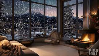 Cozy Fireplace Fire during Snowy Blizzard Night with Crackle Sounds and Snowfall Symphony [upl. by Alleyne]