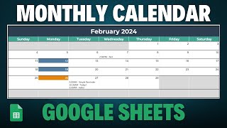 Dynamic Monthly Calendar in Google Sheets Tutorial  Free Template [upl. by Talanta]