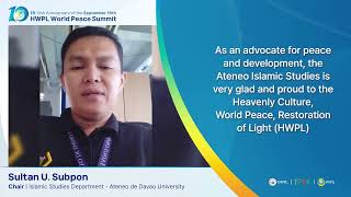 Congratulatory Message of Sultan U Subpon  10th HWPL World Peace Summit [upl. by Nosreme]