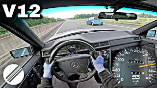 1993 MercedesBenz W124 SG65 V12 TOP SPEED DRIVE ON GERMAN AUTOBAHN 🏎 [upl. by Kosel]