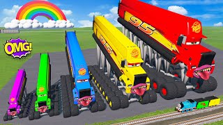 Big amp Small Long amp Tall Lightning Mcqueen with Monster Truck Wheels vs Thomas The Trains  BeamNG [upl. by Ordnagela]