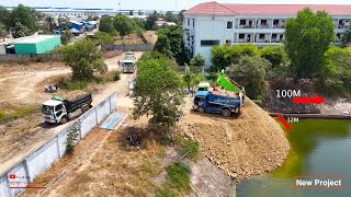 Water Filling Deep Depth Causing Landslide Due To Clutter​ Rocky Soils In Water With Dump TruckDozer [upl. by Iggy]