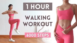 1 HOUR WALKING WORKOUT  6000 Steps Full Body Fat Burn Cardio NO Repeat NO Jumping At Home [upl. by Srini]