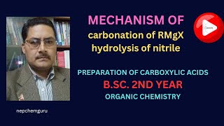 bsc2ndyearchemistrymechanismofCarbonationofGrignardreagentHydrolysisofNitrilesorganicchemistry [upl. by Yboj]