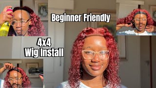 How To Install 4x4 Curly Closure Wig  Beginner Friendly  South African YouTuber [upl. by Arodoet]