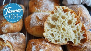 Ciabatta Brötchen ohne kneten  stressfrei und lecker [upl. by Nikolas]