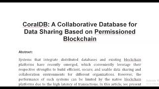 CoralDB A Collaborative Database for Data Sharing Based on Permissioned Blockchain [upl. by Llerrad518]