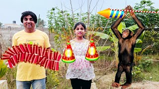 Diwali with Monkey 🐒 friend  comedy video  funny video  Prabhu Sarala lifestyle [upl. by Rockwell]