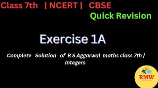 Exercise 1A  Complete solution of R S Aggarwal maths class 7th  Quick Revision [upl. by Manthei]