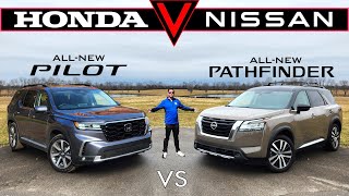 RIVALS REBORN  2023 Honda Pilot vs 2023 Nissan Pathfinder Comparison [upl. by Havelock]