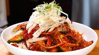 Korean spicy whelks with noodles Golbaengimuchim 골뱅이무침 [upl. by Soalokcin450]