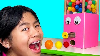 Jannie and Ellie Play with Gumball Machine Toy  More Sweets Stories for Children [upl. by Nael]