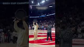 Argos celebrate Grey Cup win at Toronto Raptors game [upl. by Lenci]