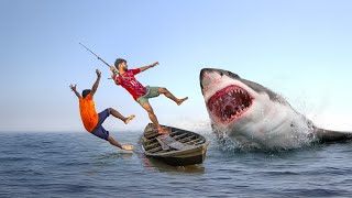 Shark Attack on Fishing Boat 8  A great White Shark Attack Short Movie [upl. by Rozanne]