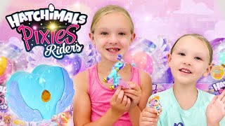 Trinity amp Madison unboxing Hatchimals PIXIES RIDERS toys  Hatch It On [upl. by Yzus]