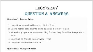 Lucy Gray Poem Questions Answers class 7 of English reader [upl. by Aleihs208]