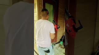 Silicon sealing doors amp windows with Milwaukee M12 Caulk Gun shorts milwaukeem12 [upl. by Elmajian472]