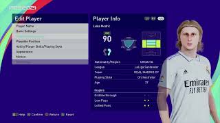 Efootball 2023 Luka Modric Stats FM 22 to PES 2021 [upl. by Divan]