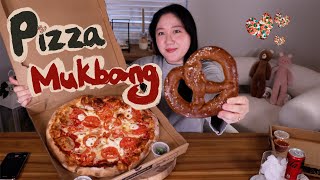 Pizza Mukbang  National TavernStyle Pizza Day  Margherita Pizza amp Pretzel [upl. by Ayhtnic253]