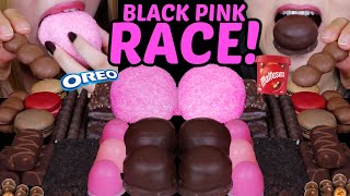 ASMR BLACK PINK DESSERT RACE MINI DOVE ICE CREAM MALTESERS MARSHMALLOW SNOBALL MINI JELLY OREO [upl. by Eekram]